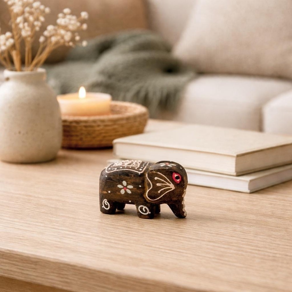 Hand Carved Wooden Elephant Small Vintage Figurine Decor